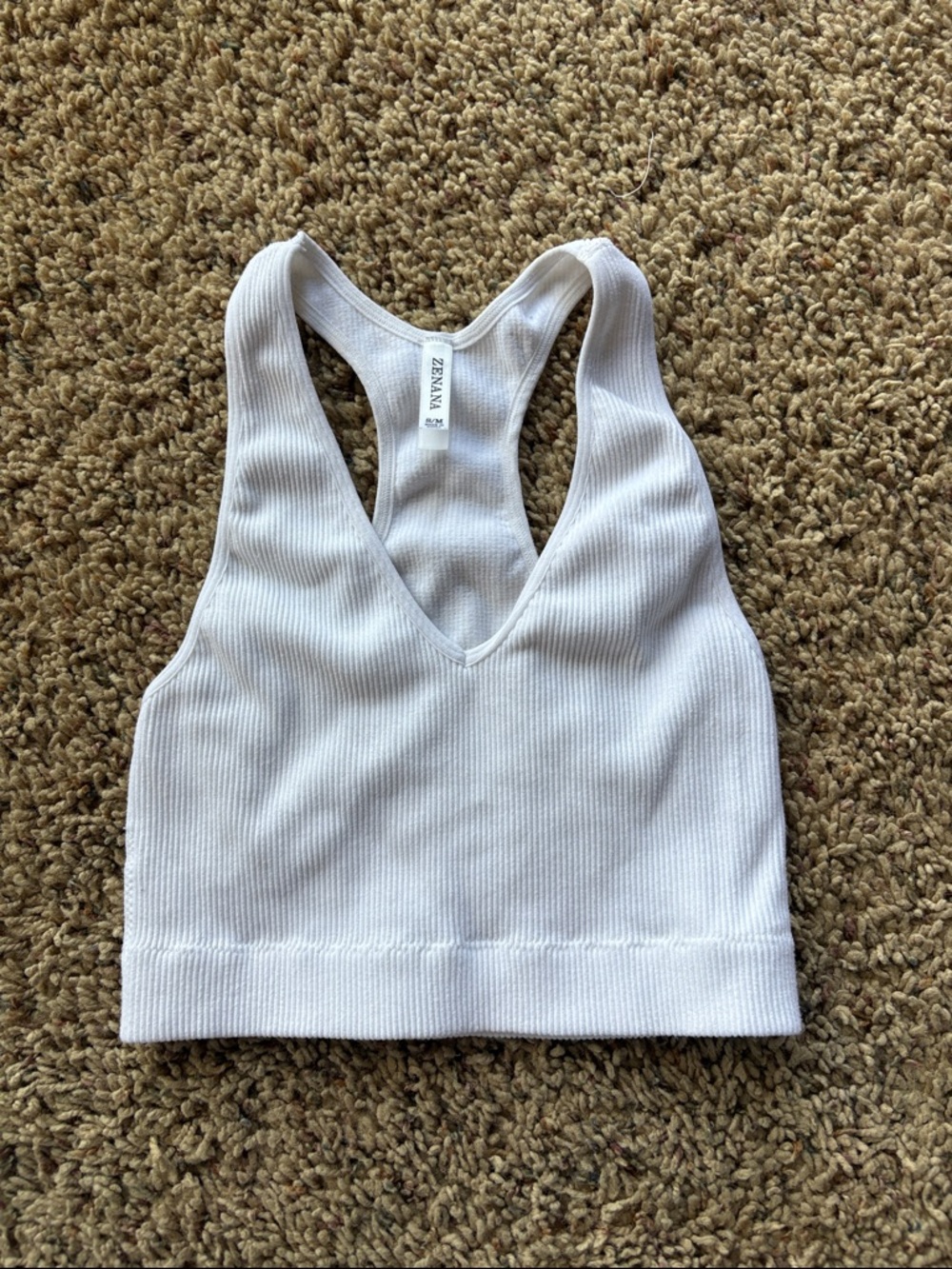 Zara White Ribbed V-Neck Racerback Bralette